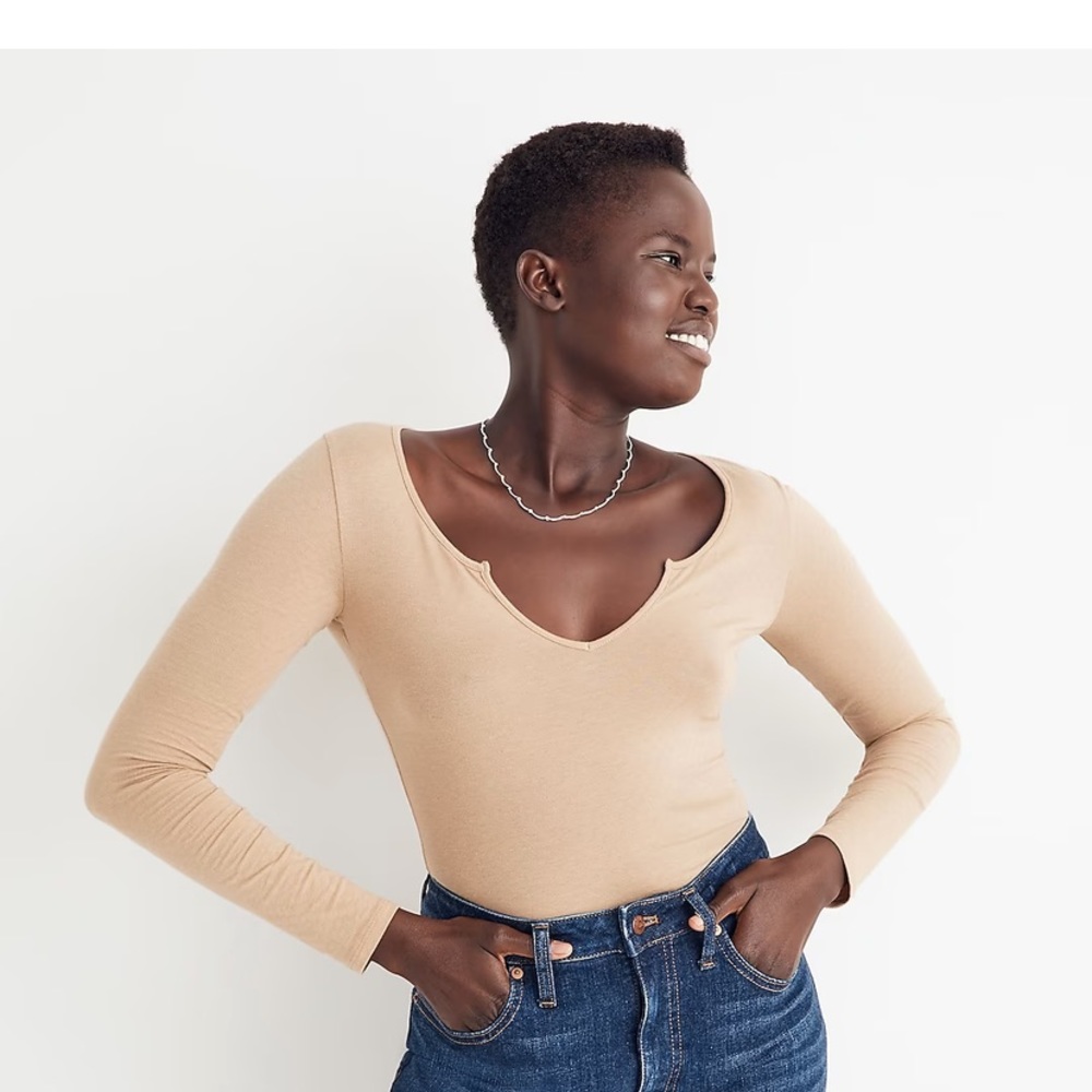 NWOT Pointelle split neck bodysuit